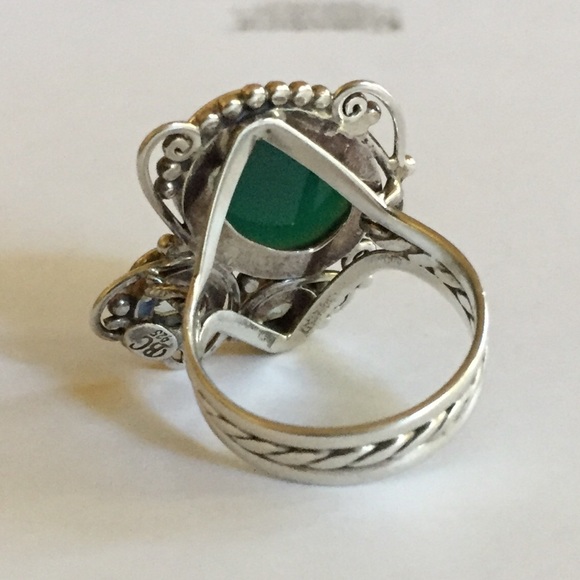 Stamped 925 aventurine, topaz & diamond quartz stmt ring - Picture 3 of 7